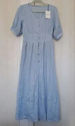 GRL パフスリーブVネックワンピース ブルー