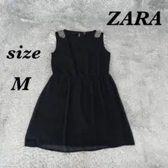 ZARA ザラ (M) ノースリーブワンピース クルーネック ひざ丈 ビジュー