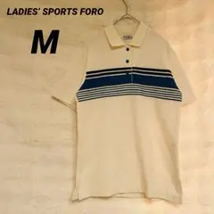 LADIES’ SPORTS FORO◆ レトロ ポロシャツ 半袖 ボーダー綿混
