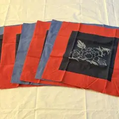 絵絣　座布団カバー 六枚セット 和柄 牡丹 結び文　藍染