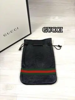 GUCCI グッチ　GGキャンバス　巾着ポーチ　ブラック　美品　レディース GUCCI グッチ ポーチ レディース ブランド ハンドポーチ