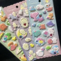 つぶらな瞳のぷくぷくシール3枚セット