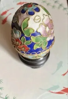 七宝焼 花柄 小物入れ 卵型　台座付