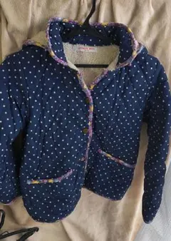 ネイビー 水玉 フード付きダウンコート 140cm