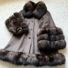 A948　未使用保管品　セーブル　カシミヤ100％　ロングコート　毛皮 ロシアン セーブル ファーム ロング コートファーコート ファー リアル