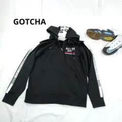 美品　GOTCHA ガッチャ　ジップアップ　フード付　パーカー　黒　袖ロゴ　XL