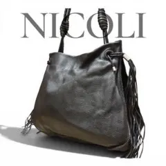 kagi様専用　NICOLI ニコリ 本革 フリンジ レザーバッグ ブラックのサムネイル