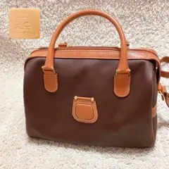 【美品】グレージュ　ミニボストンバック　ショルダー付き　ブラウン　ヴィンテージ