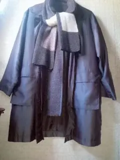 防寒ダークブラウン 　ダブルコートとスカーフ 　計3点セット