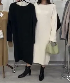 fifth ぽわん袖ボートネックニットワンピース