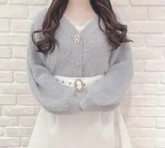 値下げ✖︎【未使用品】evelyn シャギービジューカーディガン アイスグレー