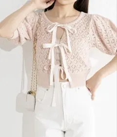 Chico グログランリボン柄編み2wayニット