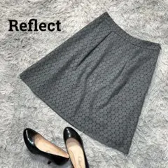 リフレクト 膝丈スカート 幾何学柄 レース フレア グレー【11】1137