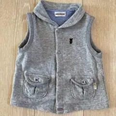 ミキハウス　裏毛パイル前開きベスト　グレー　S  80cm