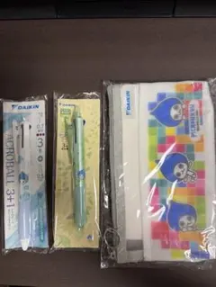 ぴちょんくん　アクロボールペンと3色フリクション、メッシュポーチのセット