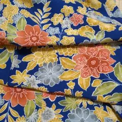 未使用の上質な小紋袷着物　青地　型染め　草花文