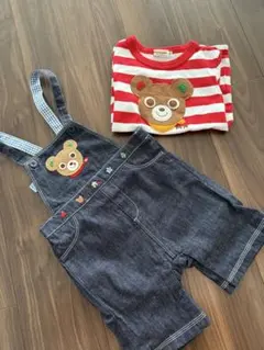 ミキハウス　クマ刺繍サロペット　カバーオール　Tシャツ　100cm