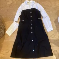 SHEIN X M シャツドレス ブラック/ホワイト