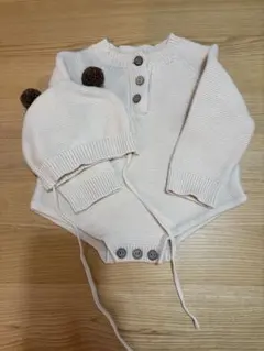 韓国子供服 ベビーニットロンパース 帽子付き 70