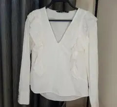 ZARA BASIC フリル付きホワイトシャツ ブラウス トップス