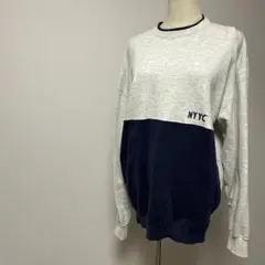 訳あり 丸襟 メンズ 長袖 トレーナー グレー ネイビー ロゴ入り 大きめ LL