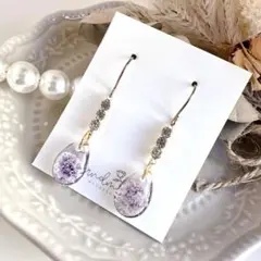 No.1602 ハンドメイド　かすみ草　パープル　レジン　ピアス　イヤリング