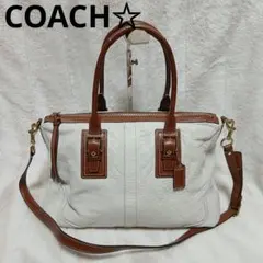 訳ありCOACH クリーム色 2wayフェイクレザーショルダーバッグ - メルカリ