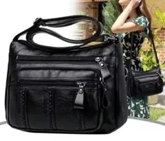 黒　おしゃれな ショルダーバッグ　レディース　ブラック　ファスナー開閉　軽量