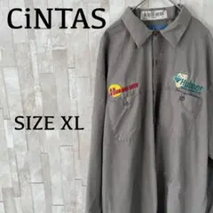 古着 CiNTAS 長袖ワークシャツ XL グレー HUBNERロゴ刺繍
