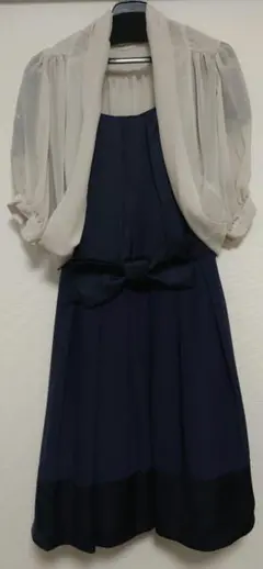 【結婚式・パーティ】ワンピース（ネイビー）、ボレロ（グレー）