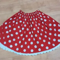 【448】ミニーちゃん風　レース付　ドットスカート 130〜140cm
