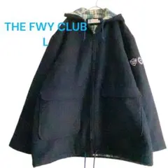 ウールコート　L　ネイビー　フード付き　ジップアップ　チェック裏地　1633