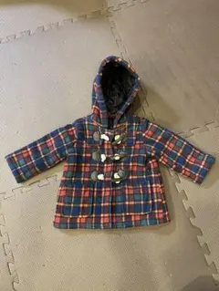 ダッフルコート風　チェック柄フード付きジャケット 80cm