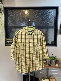 美品！Golden Bear 七分袖チェックシャツ　イエローグリーン　可愛い　Ｌのサムネイル