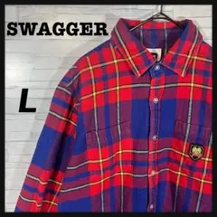 SWAGGER スワッガー 長袖チェックネルシャツ L サイズ 胸元ワッペンのサムネイル