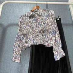 花柄 クロップドシャツ 長袖
