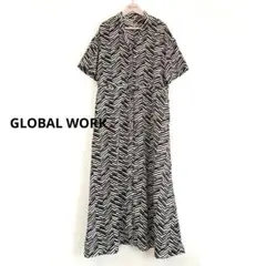 GLOBAL WORK 柄開襟シャツワンピース ロングワンピース