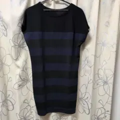 【処分間近】黒とネイビーのストライプ 半袖ワンピース　チュニック