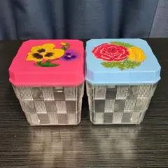 保存容器 赤+青 2種セット 花柄 昭和レトロ