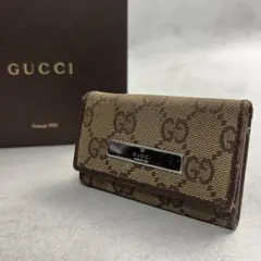 美品】GUCCI 6連 キーケース GGキャンバス シマ プレート レザー