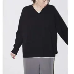 アメリカンホリック パチパチしにくいVネックニットプルオーバー ブラック