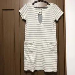 授乳服　ボーダー　 半袖前開きチュニック ポケット付き