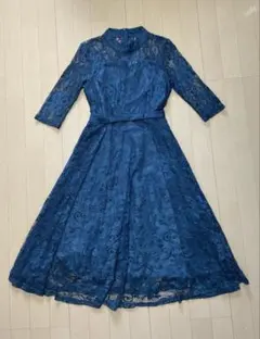 LACE LADIES 総レース ロングドレス リボン付 ブルーグリーン Sのサムネイル