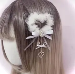 ハート　ヘアクリップ リボン　量産型　地雷系　ヘアメ　ヘアピン　アイボリー