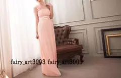 未使用　肩のお花がアクセントロングドレスNO5512(サーモンピンク系)