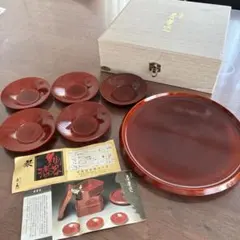 飛騨高山の春慶塗 美術漆器 菓子器1枚、茶托5枚