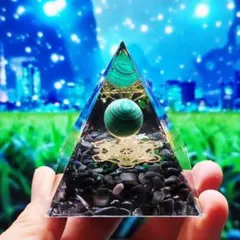 開運 オルゴナイト ピラミッド 健康 浄化 金運 マラカイト♪黒曜石 クリスタルのサムネイル