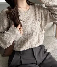 【U.S. POLO ASSN.】ワンポイントケーブルニットベージュ♪♪