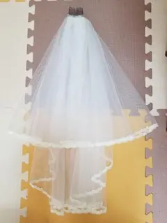 【ウエディング】ベール　ショートベール　アイボリー　イタリアンチュール