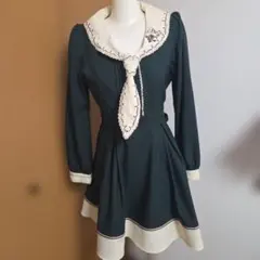 axes femmeダークグリーン セーラー襟 ワンピース